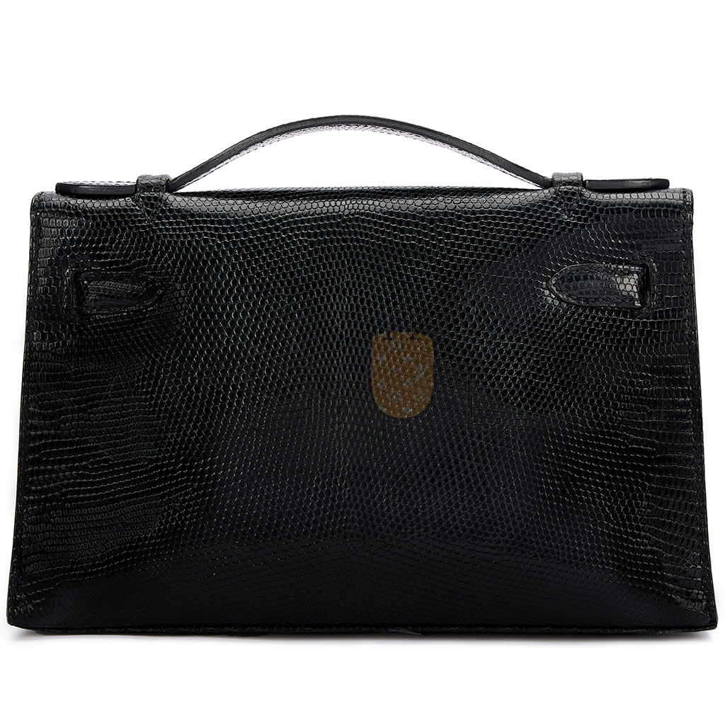 H**mes master black shiny niloticus lizard kelly pochette gold hardware (22*14*7cm)